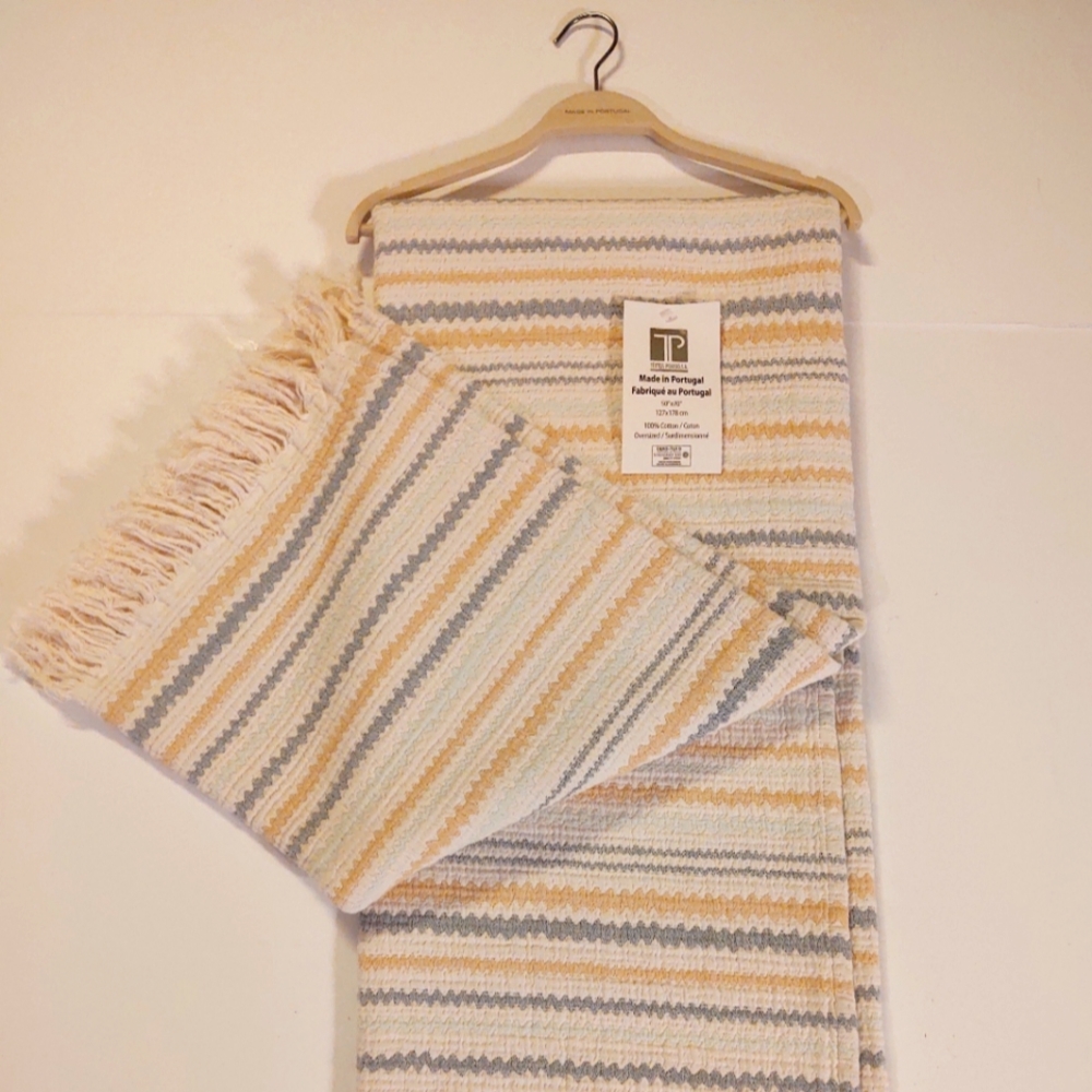 🎁Texteis Penedo 100% Cotton New Stripe Waves Throw Blanket - Multi